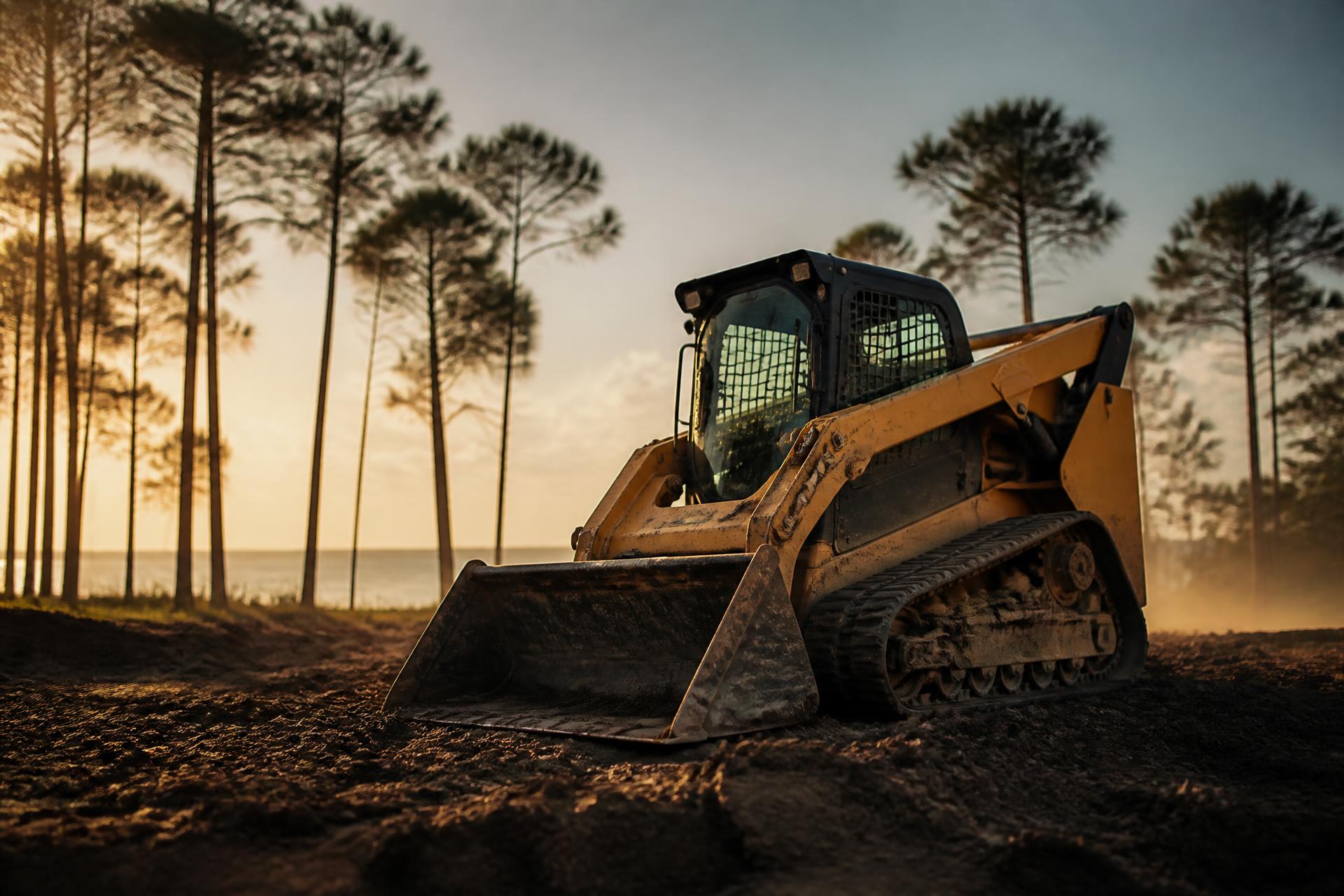 Compact track loader on a graded jobsite at sunrise near Murrells Inlet